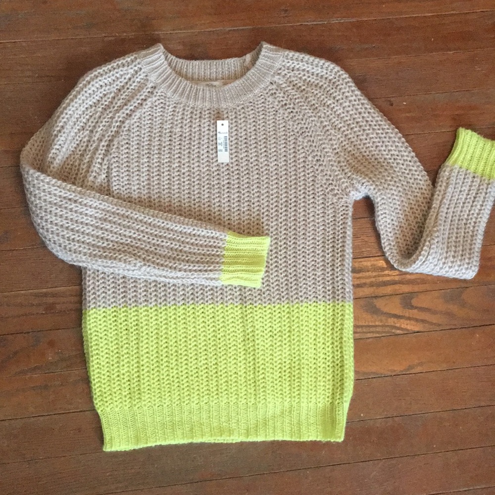 🌿 NWT madewell wallace colorblock tan & neon top